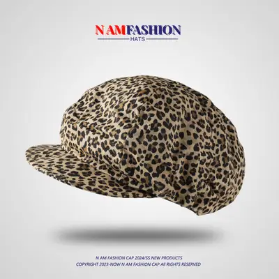 Women Leopard Print Octagonal Cap Blue Interior