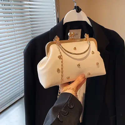 Black Velvet Buckle Shoulder Bag with Gold Chain