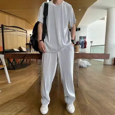 Casual suit Ice Silk Sports Men's Summer Thin Short-sleeved T-shirt Quick-drying Long Pants Wear Half-sleeved Clothes Set