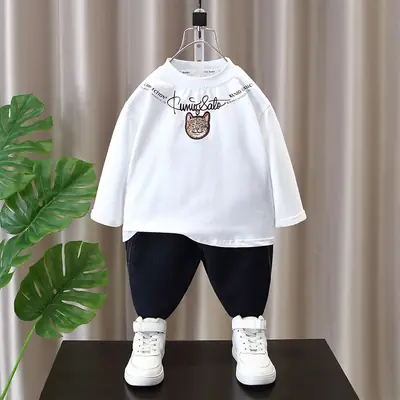 Boys White Hoodie Sweatshirt Set Spring Autumn 2024