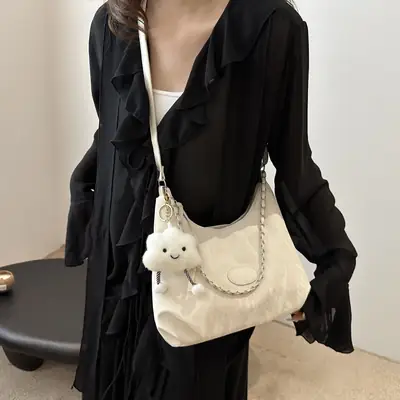 Pink Soft Crossbody Bag for Women with Cute Charm