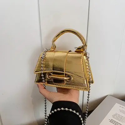 2024 Gold Crocodile Strap Women's Shoulder Bag