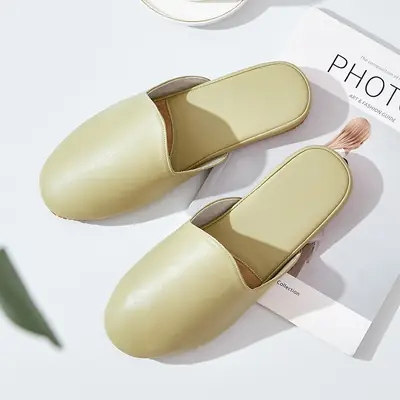 French Style Leather Slippers Women Summer Beige