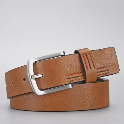 Men's Black PU Leather Belt with Silver Buckle