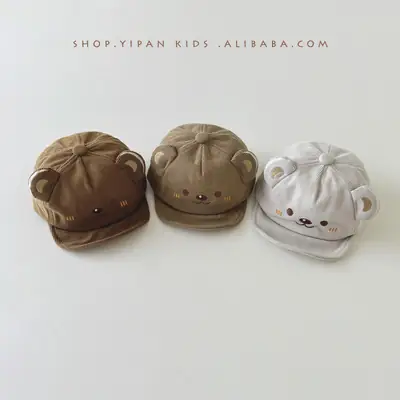 Cute Bear Hooded Cap for Boys Autumn Winter Warm Corduroy Soft Bristle