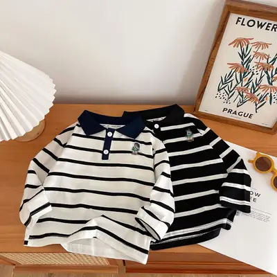 2025 Boys Striped Polo Shirt Long Sleeve Spring Clothing