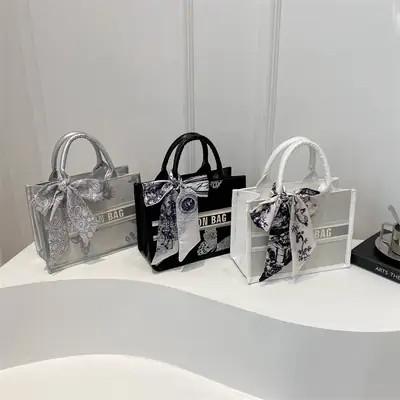 Silver Butterfly Embroidered Women's Tote Bag