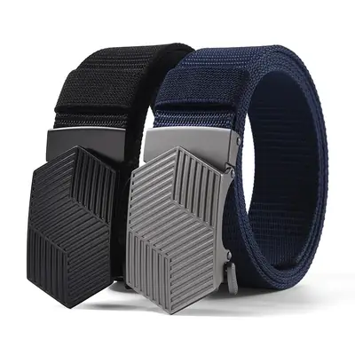 Men's Black Hexagonal Buckle Belt Nylon