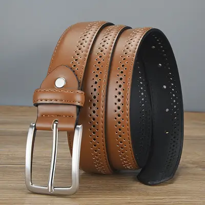 Men's Brown Leather Belt with Silver Buckle