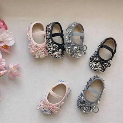 Spring and Autumn New Girls' Shoes Baby Toddler Shoes Sequin Princess Shoes Women's Baby Shoes Korean Style Children's Small Single Shoes