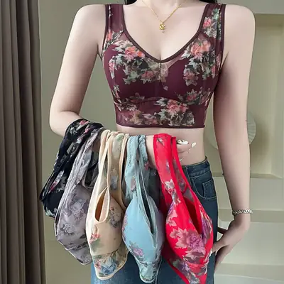 Traceless Floral Non-Rimbed Vest Bra for Women