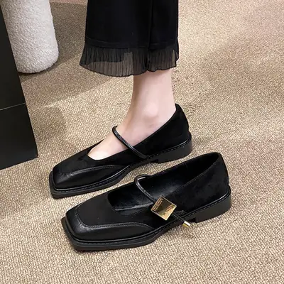 Black French Style Mary Jane Women's Flat Shoes