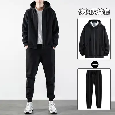 Men Grey Hoodie & Pants Casual Set Crossbody Wear