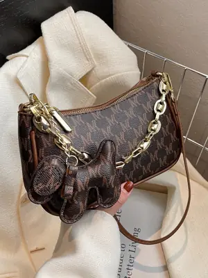 2024 New Women's Brown Leather Messenger Bag with Gold Chain