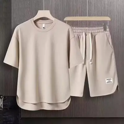 Men Black 2-Piece Casual T-Shirt Shorts Set