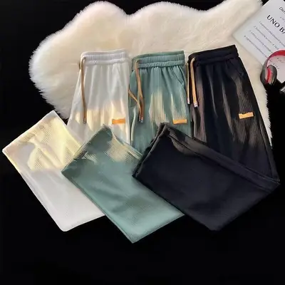 Men Loose Casual Pants Summer Thin Wide Leg Floor Mopping