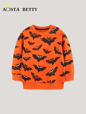 Halloween Knitted Cotton Boys Sweater Orange Black