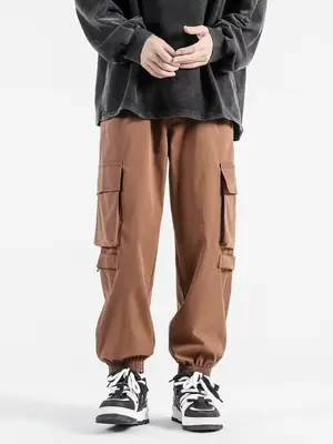 Men's Summer Thin Cargo Pants Beige Loose Fit