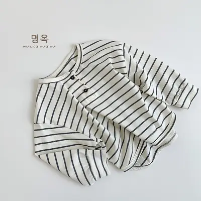 Boy Striped Overalls Set Brown 2026
