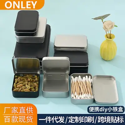 Tin Box SqUare Jewelry Gift SUgar Box Metal Packaging Storage Flip-top Iron Box U Disk Empty Box Portable Small