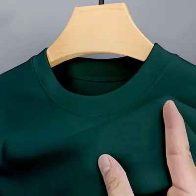 Men's Grey Velvet T-Shirt Mid Collar Warm Fleece Lined