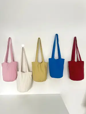 Blue Nylon One-shoulder Bucket Bag for Women