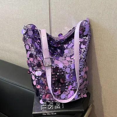 Big Sequins Bucket Bag Women 2024 Summer Western Style