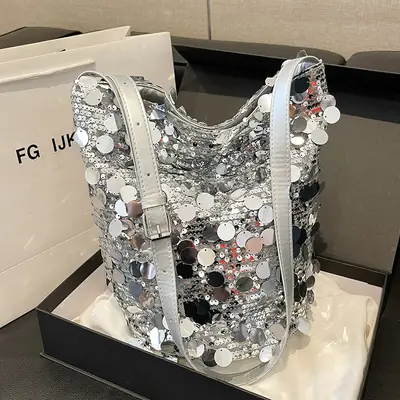 Black Lace Sequins Shoulder Bag for Women