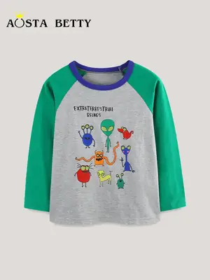 Cross-Brand Long Sleeve T-Shirt for Boys Green Gray Fun Print