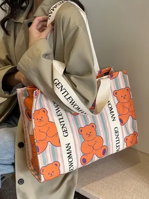 Women Cartoon Canvas Tote Bag 2024 New Girly Style