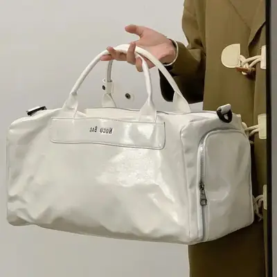 White PU Leather Travel Bag for Men Large Capacity