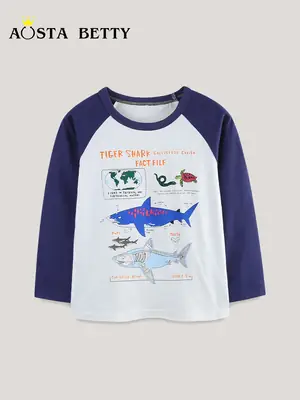 Tiger Shark Fact File Kids T-Shirt Blue Cotton