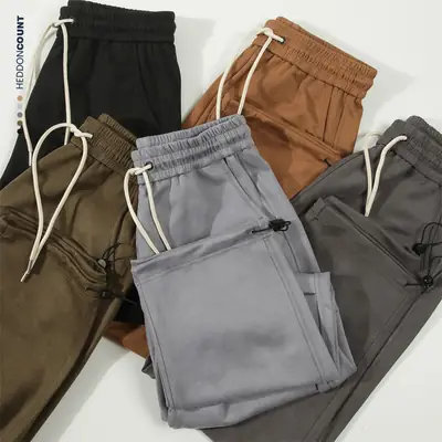 Men's Black Suede Loose Straight Leg Pants