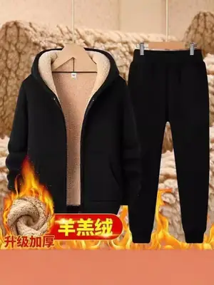 Men Black Fleece Jogger Pants with Hoodie Set