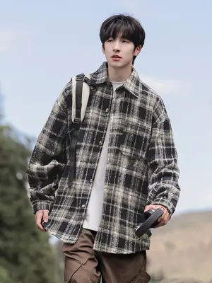 Men Red Plaid Long Sleeve Shirt Q