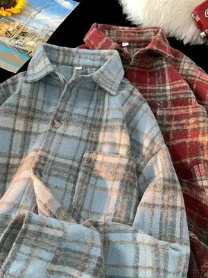Hanlu Plaid Shirt Blue Brown Unisex Spring Loose Fit