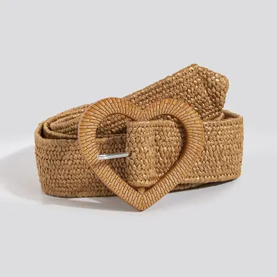 Natural Pastoral Stretch Belt with Love Buckle for Women