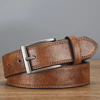 Men's Brown Croc Leather Belt with Silver Buckle 2026