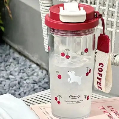 Portable Red Cherry Puppy Cup for Girls