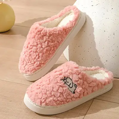 Pink Plush Cartoon Women's Winter Slippers