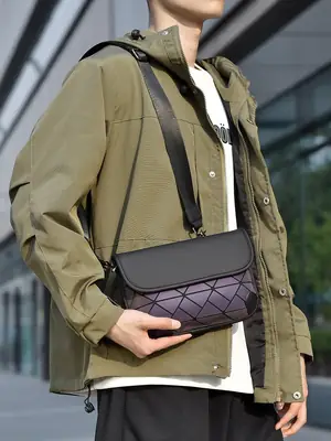 Men's Rhombic Crossbody Bag Olive Green Ultra Thin