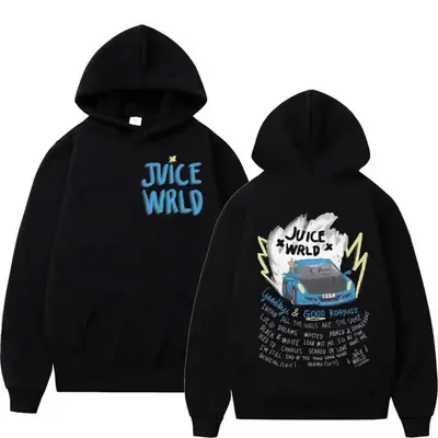 Juice Wild Anime Printed Hoodie Set for Men Women Cream