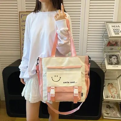 Pink Cartoon Student Tote Bag for Girls 2024