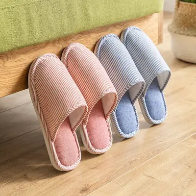 Spring and Autumn Cotton Slippers for Women Four Seasons Winter Indoor Home Use Cotton and Linen Non-Slip Home Couple Wholesale Linen Slippers for Men