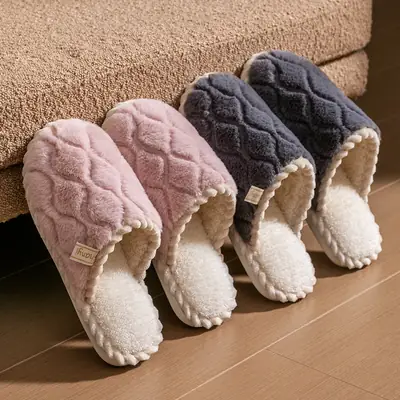 Cotton Slippers for Women in Autumn and Winter, Thick-Soled Non-Slip Warm Indoor Slippers for Couples, Plush Slippers for Men in Winter