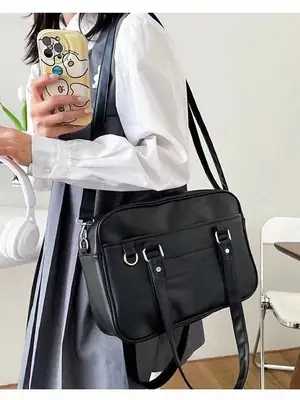 Japanese-style PU Black Shoulder Bag for Women