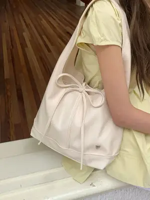 Women's French Style Bow Tote Bag Cream Large Capacity