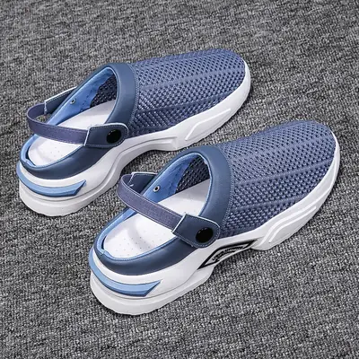 Men Blue Mesh Half Slippers Summer Sandals