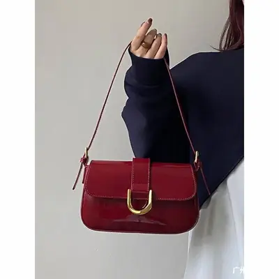 Burgundy Horseshoe Buckle Handbag for Women