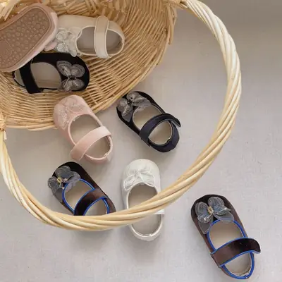 Spring and Autumn New Arrival Butterfly Princess Shoes Korean Style Baby Shoes Soft Sole Anti-slip Velcro Anti-drop Baby Toddler Shoes
